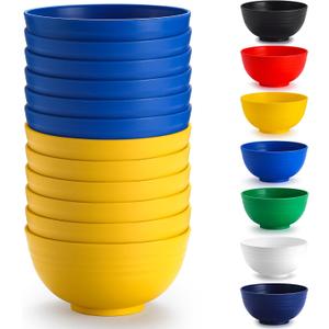 Berglander Plastic Bowls Set of 12 Pieces 25oz, UKR Color Reusable and Sturdy Ramen Bowl, Soup Bowls, Cereal Bowl for Adult, Kids, Home, Restaurant, Garden, Picnic, Camping, Poolside, Outdoor