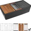 28 Granite Composite Kitchen Sink - Fulorni 28"x19" Granite Kitchen Sink Ledge Workstation Undermount Matte Black Quartz Classic Under Counter Single Bowl Sink Basin