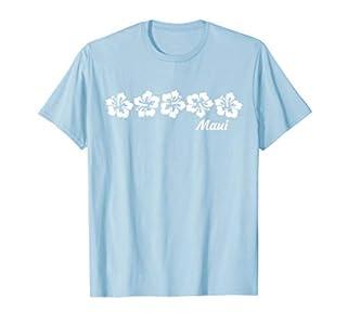 Maui Hawaii with Hawaiian Hibiscus Flowers T-Shirt, Large