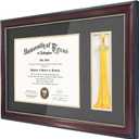 GraduationMall 11x17 Mahogany Diploma Frame with Tassel Holder for 8.5x11 Certificate Document,Real Glass, Black over Gold Mat