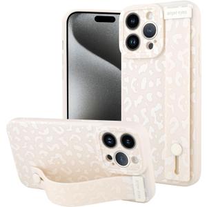 OOK Compatible with iPhone 15 Pro Leopard Cheetah Case with Wrist Strap, White Leopard TPU Shockproof Protection Slim Cover with Camera Protection for Women Girls, for 6.1inch