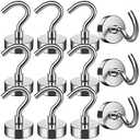 FINDMAG 12 Pack Magnetic Hooks, 25 LB Neodymium Magnetic Hooks for Cruise Cabins, Strong Magnets with Hooks for Hanging in Classroom, Office, Kitchen, Home, Metal Hooks for Cruise Ship Walls, Silver