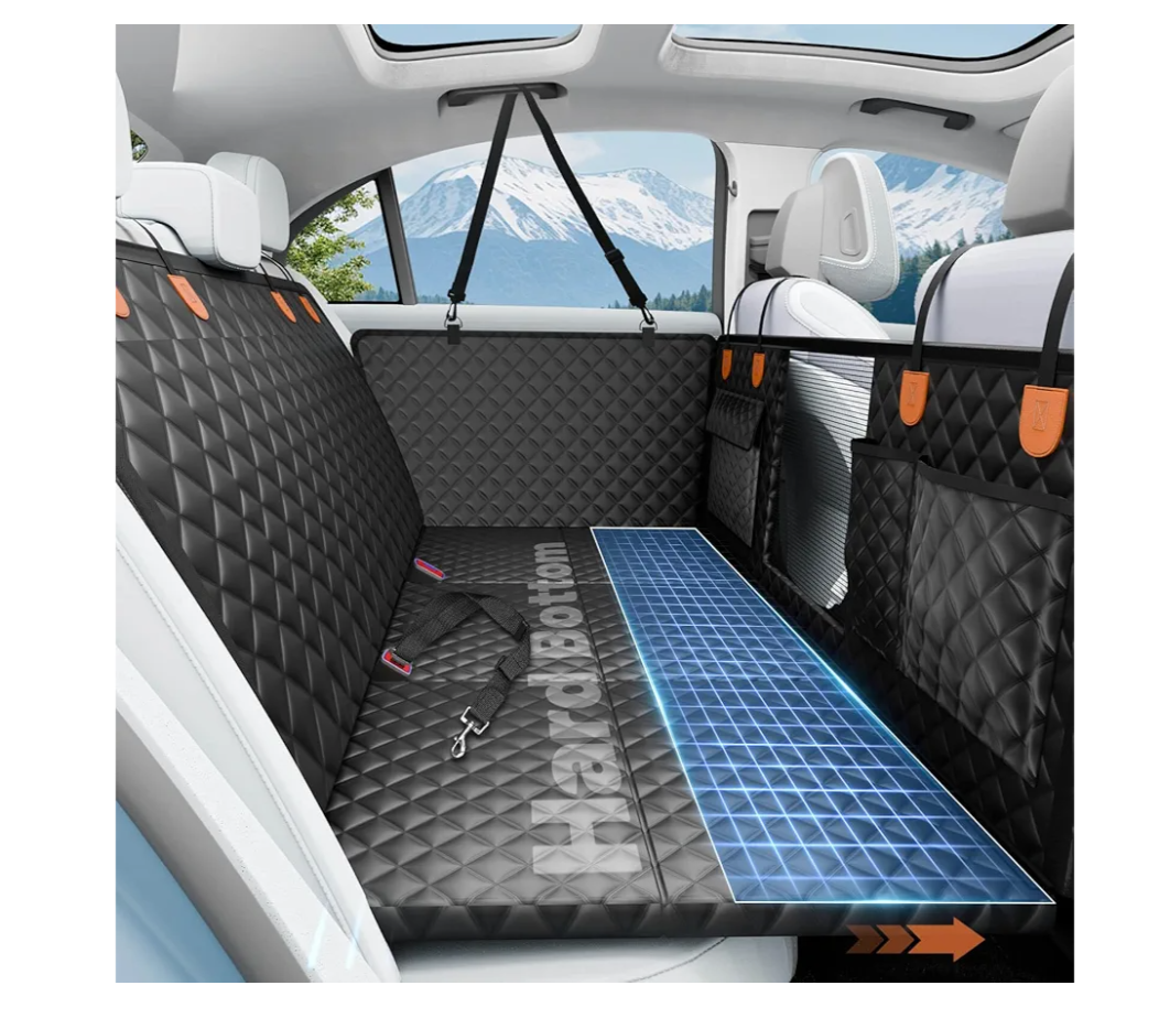 Dog Car Seat Cover for Back Seat with Hard Bottom,Waterproof Back Seat Extender for Dogs,Dog Hammock Dogs Bed for Cars, SUVs,Pet Seat Cover for Back Seat Holds 400lbs with Mesh Window & Pocket