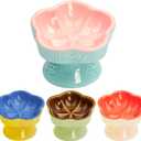 S&Q's CERAMICS Raised Cat Bowl, Elevated Cat Bowl for Food and Water, Ceramic Titled Dish, Anti Vomit & Whisker Friendly, Microwave and Dishwasher Safe (Pink, 5.8")