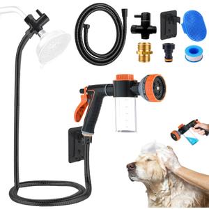 Dog Washing Hose Attachment for Pet Bathing with Black 3 Way Shower Diverter, Dog Wash Hose Nozzle Shampoo Sprayer for Pet Grooming Shower, Dog Shower Attachment for Bathroom, 2m/79inches Hose