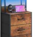 Fixwal 41 Inch Tall Nightstand with Charging Station, Led Night Stand with U-S-B Port & Socket, 3 PU Finished Fabric Storage Drawers, Office, Bedside Table & Bookshelf in One, Rustic Brown