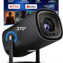 Built-in Officially-Licensed Apps & 500 ANSI Lumens & Full AutomaticBoldEver 2026 Upgraded Mini Smart Projector with WiFi 6 and Bluetooth, 270 Adjustable Stand, Movie Projector Indoors Outdoors