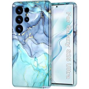 Btscase for Samsung Galaxy S25 Ultra Case, [Military Grade Drop Tested] Marble Pattern Design Slim Rugged Shockproof Women Girls Men Protective Anti-Scratch Cover, Blue Cyan
