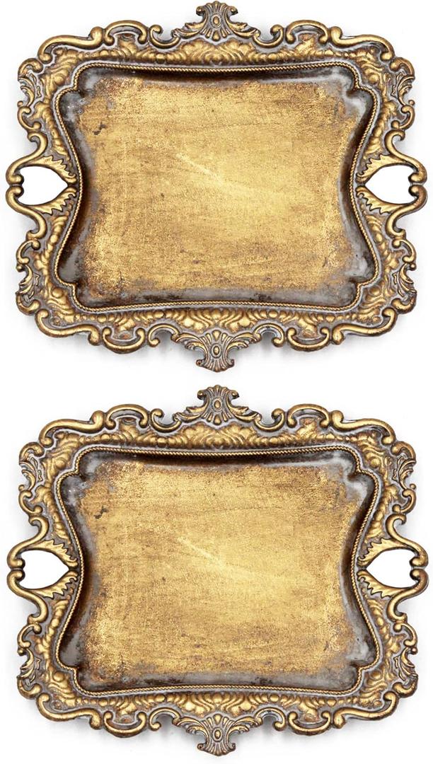 2 Pack Vintage Small Gold Ring Dish, Birthday & Wedding Gifts for WomenWedding Ring Tray- 5.3 x 4.5 inches