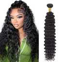 Deep Wave Human Hair Bundles Natural Black 1 Bundle Deep Wave 16 Inch Human Hair Extension Single 100G Color #1B Unprocessed Brazilian Virgin Hair Double Weft
