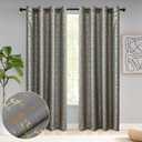 Taisier Home Gold Foil Print Linen Textured Curtains Geometric Dots Pattern Design Curtains for Bedroom Living Room Thermal Insulated Window Treatment 2 Panels 84" L,Dark Grey and Gold Drapes Print