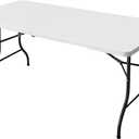 6ft Folding Table, Portable Heavy Duty Plastic Fold-in-Half Utility Table for Indoor/Outdoor Use, Dining, Camping, Picnic, Party, White, 27.56" x 70.87" x 29.13"