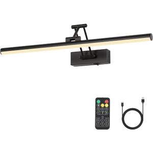 Joossnwell Battery Operated Picture Lights with Remote Wireless Art Lighting for Wall 23.62 Inch Rechargeable Painting Light Black Frame Light Dimmable 3CCT Gallery Light for Library Portrait