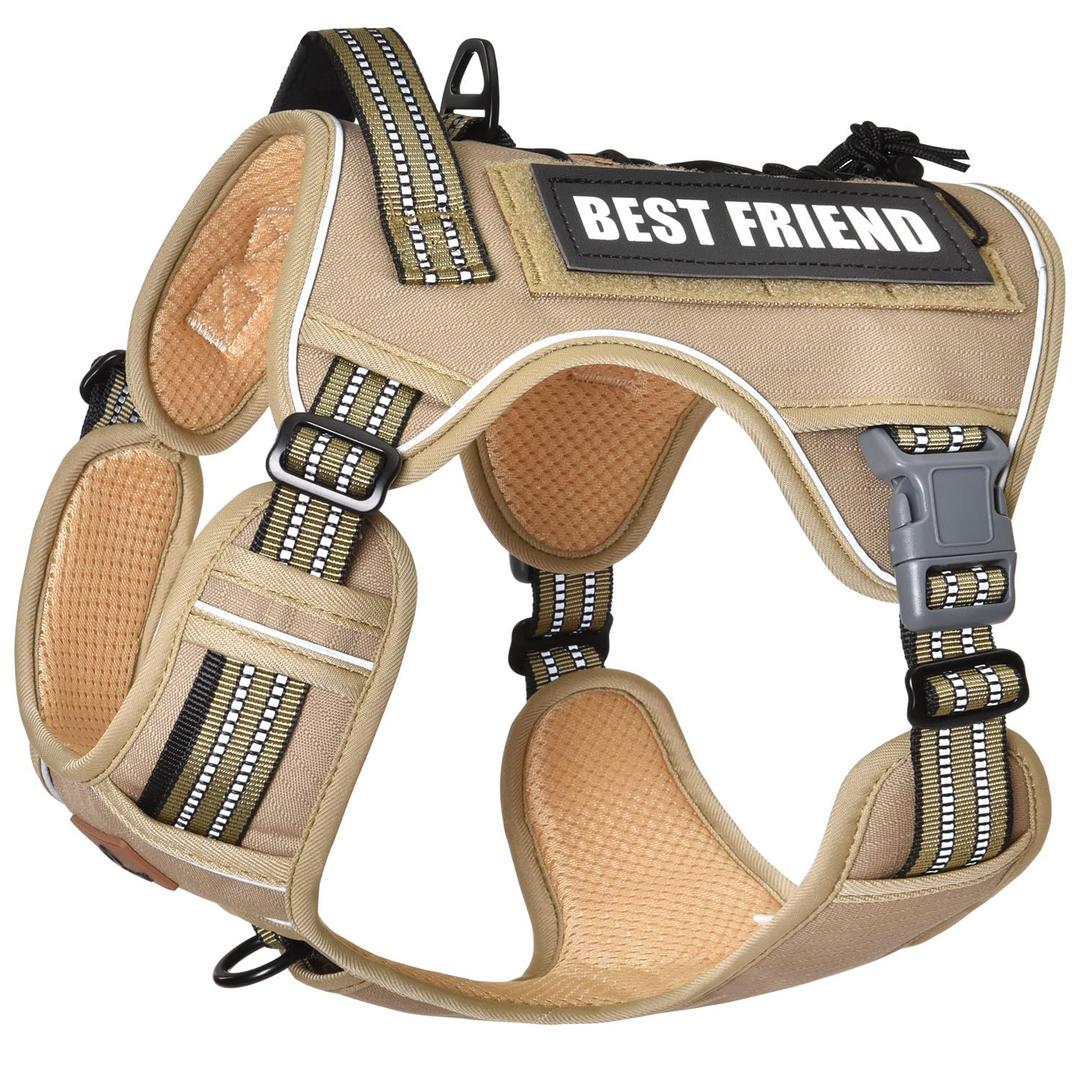 PET MARVEL Heavy Duty Dog Harness with Handle, No Pull Adjustable Outdoor Vest with Metal Buckles, MOLLE Panel & Reflective Strips for Medium Large Dogs