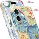 Jusy Case for iPhone 17, Colorful Retro Oil Painting Printed Flower Laser Blue Glossy Pattern Cute Curly Wave Phone Case Soft TPU Cover for Girly Women -Blue