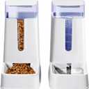 2 Packs Automatic Cat Feeder and Waterer, Gravity Dog Food and Water Dispenser Set for Small Medium Big Pets Cats Dogs Puppy Kitten, 1 Gallon x 2 (White)