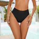 Womens High Waisted Thong Bikini Bottoms Swimsuit Bottoms High Cut Rave Bottoms (Medium, Black)