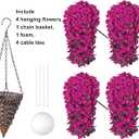 HyeFlora Artificial Fake Hanging Flowers Plants Baskets for Outdoor Outside Decoration, Faux Silk UV Resistant Realistic Fuchsia Morning Glory Planter for Home Porch Patio Balcony Garden Yard