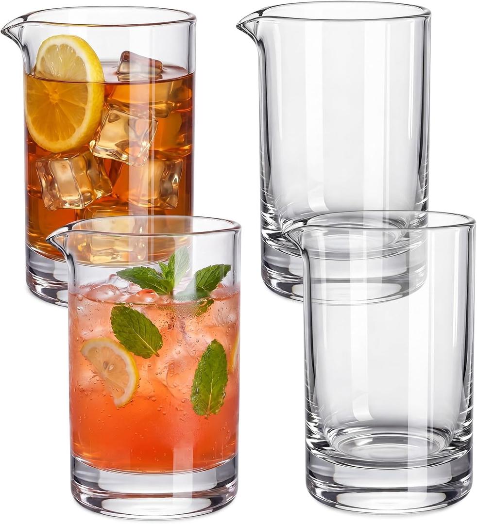 Hushee 4 Pack Cocktail Mixing Glass for Bartender 18oz Bar Crystal Cocktail Stirring Pitcher Thick Mixing Glass Old Fashioned Beaker Accessories for Drinks Martini Whiskey Home Mixologists (Plain)