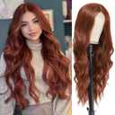 NAYOO Auburn Wig for Women, 26 Inch Long Auburn Wavy Wigs for Women, Natural Looking Cooper Red Wig, Copper Red Cosplay Halloween Wigs