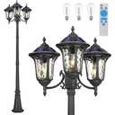 3-Head Outdoor Solar Lamp Post Lights with High Posts, Dusk to Dawn Remote Control Waterproof Exterior Pillar Lantern 3 Lighting Mode Modern Street Light for Garden Walkway