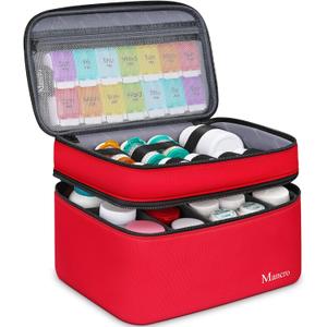 Mancro Dual Layers Medicine Organizer Bag, Pill Bottle Organizer Storage with Lockable Zipper, Medication Travel Bag for Pills, Vitamins, Medical Supplies for Home Storage, Travel (Red)