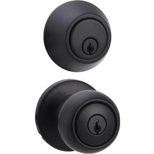 Amazon Basics Exterior Door Knob With Key Lock and Deadbolt, Keyed Alike, Coastal, Matte Black ((Pack of 1))