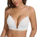 JOYSHAPER Plunge Bras for Women Backless Push Up Bras Low Cut Padded Bras Shaper Convertible with Clear Straps Dress Bra, S