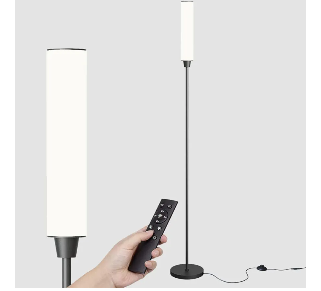 Floor Lamp with Remote Control,Bright Floor Lamps for Living Room/Bedroom/Office, Stepless Adjustable 3000K-6000K Colors and 10-100% Brightness,Standing Light with Foot Switch (Black)