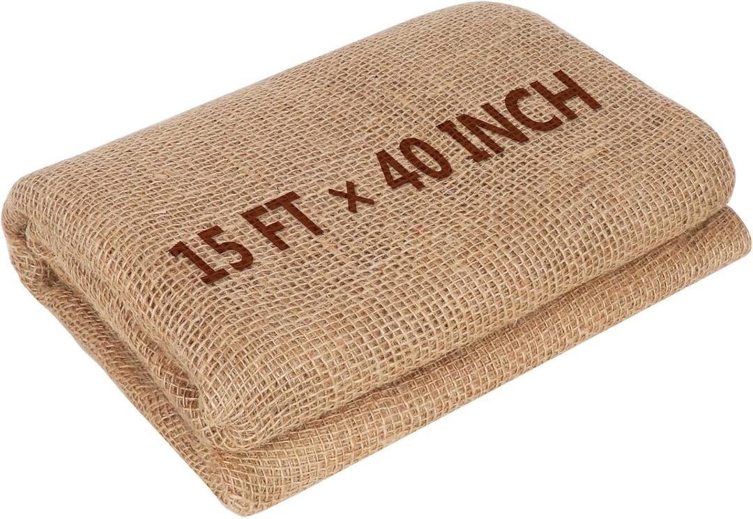15FT x 40" Natural Jute Burlap Fabric, Burlap Cloth for Weed Barrier,DIY Crafts&Party Decor, Burlap Plant Covers Winter Freeze Protection, Burlap Tree Trunk Wrap for Outdoor Shrubs