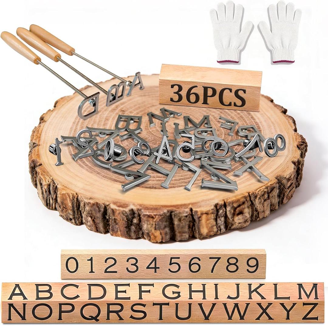 36Pcs Mini 1/2" Branding Irons, Alphabet Alphanumeric Mini Custom Iron Personalized Set, English Letters and Numbers Iron for BBQ, Steak, Bread & Personalized Gifts and More