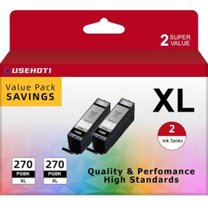 270XL PGBK Ink Cartridges Compatible with PGI-270XL Series Printers, High-Yield Black Ink Replacement for MG and TS Models (2-Pack)