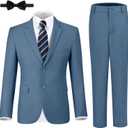 JPF Boys Formal Suits Slim Fit 5 Piece Kids Suit Jacket Pants Set with Dress Shirt and Tie for Wedding Prom (2, 5pc Blue Grey)