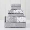 Modern Threads 6 Piece Set, 2 Bath Towels, 2 Hand Towels, 2 Washcloths Yarn Dyed Jacquard/Solid Towel Set Ophelia Stone (Medium)