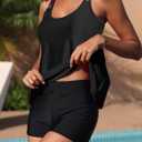 Yonique Womens Two Piece Swimsuits Tankini Top with Boy Shorts Tummy Control Bathing Suits Athletic Swimwear