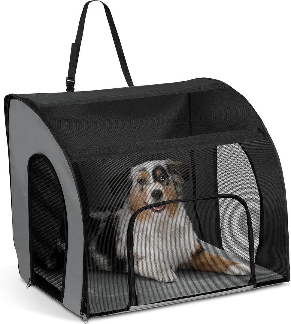 K&H Pet Products Enclosed Large Dog Car Seat, Travel Safety Carrier, Dog Travel Car Seat, Soft-Sided Covered Pet Carrier, Washable Pad, Multiple Entrances, Mesh Windows - Large 29.5 X 22 X 25.5in