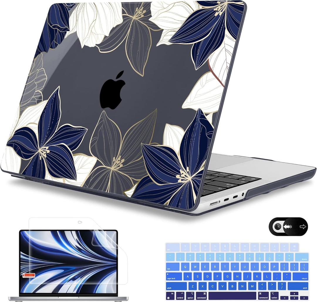 Mektron Case for 2026 M5 MacBook Pro 16 inch A3429 A3428 M4 A3403 A3186 M3 A2991 M2 A2780 M1 A2485 (2021-2025) Pro/Max with Liquid Retina XDR, Hard Shell Plastic Laptop Cover, Gold line Lily