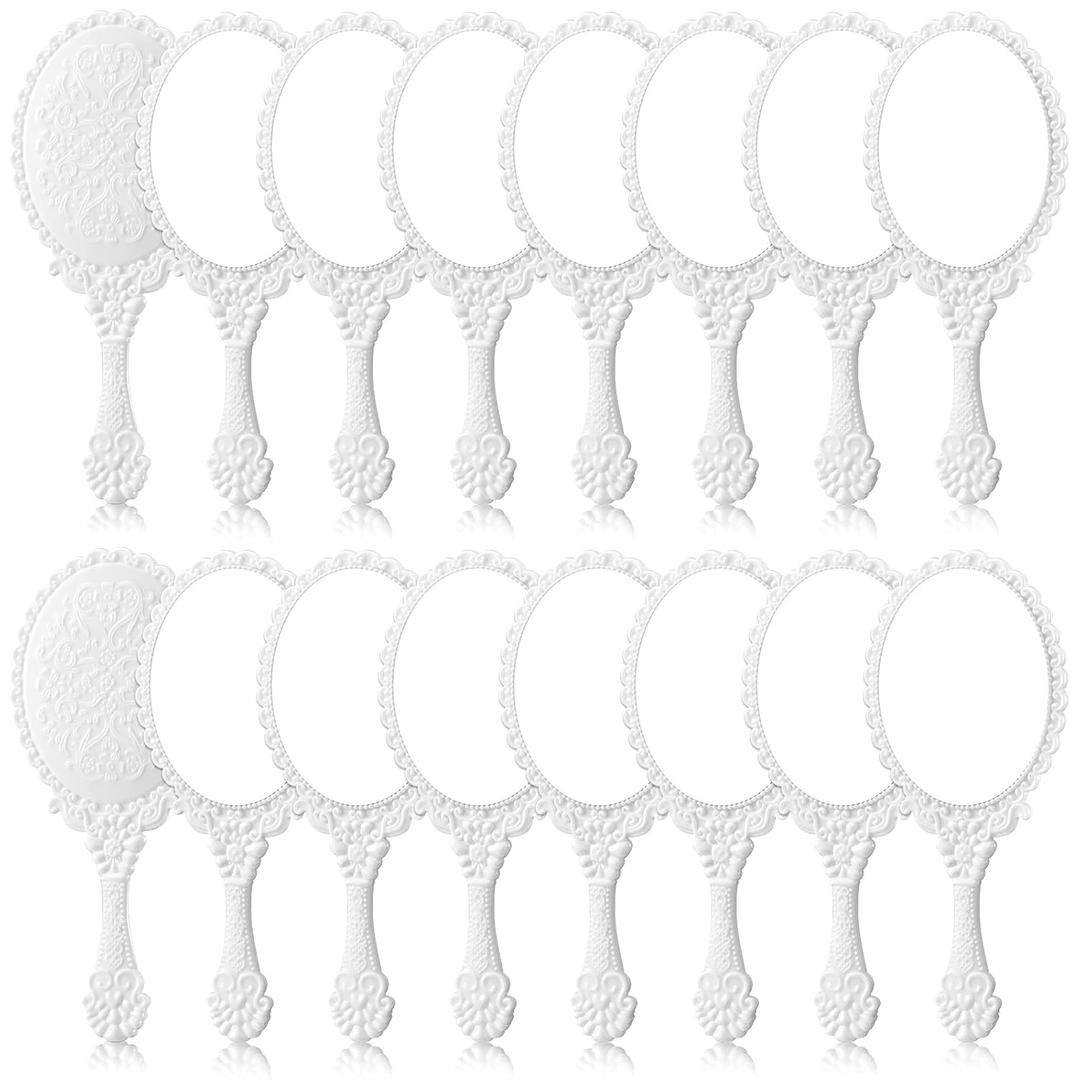 16 Pcs Vintage Handheld Mirror with Handle Small Cute Embossed Princess Handheld Mirror for Women Gifts Princess Party Favors Travel Makeup Supplies(White)