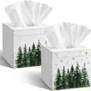 2 Pcs Christmas Tissue Boxes Cover 6 Inch Christmas Winter Holiday Xmas Pine Trees Square Tissue Case Cover Holder T for Square Wooden Decorative for Home Living Room Bathroom Office Decor