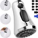VFAUOSIT Kitchen Faucet Head Replacement with 9 Adapters, 3-Mode (Aquablade) Pull Down Kitchen Sink Faucet Sprayer Head for Moen, Delta, Kohler Faucets, Sink Faucet Spray Nozzle, Chrome Faucet Head