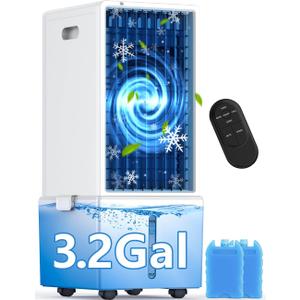 4-IN-1 Portable Air Conditioners w/3.2-Gal Tank for 24H Cooling, 4 Wind Speeds & 4 Modes, LED Touch Screen, Waterless Alert System & 12H Timer, Remote, Windowless Air Conditioner for Bedroom