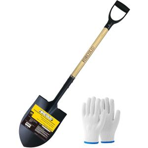 Shovel for Digging,Heavy Duty Garden Shovel with D-Handle,41 Inch Round Point Wooden Handle,Ideal for Gardening,Landscaping,Beach,and Snow Removal (Natural color)