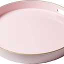 Spsyrine Round Pink Decorative Tray, 13" Plastic Serving Table Tray with Handles for Breakfast, Ottoman, Coffee Table, Bathroom, Kitchen, Living Room
