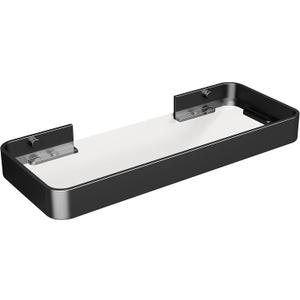 Danpoo 12-Inch Wall Shelf, Clear Tempered Glass with Matte Black Aluminum Frame  Versatile Floating Bathroom Organizer