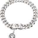 Dog Chain Collars Cuban Link Dog Collar Design Buckle with Bell & Dog Tag Stainless Steel Metal 10mm Gold Silver Dog Collar for Puppy Small Medium Large Dogs(10") (10"(Fit Dog Neck 7"-9"))