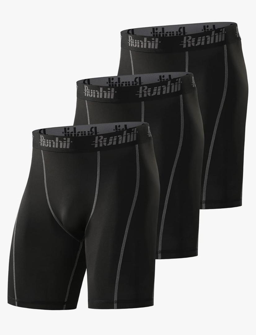 Runhit Compression Shorts Men Underwear Spandex Running Shorts Workout Athletic 3 Pack Black XL
