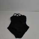 B2prity Women's One Piece Swimsuits Tummy Control Front Cross Bathing Suits Tie Back Slimming V Neck Swimwear (Medium, Black Solid Color)