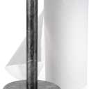 Flexzion Marble Paper Towel Holder 12 inch (Black) - Kitchen Countertop Paper Towel Holder Stand Rack with Roll Dispenser Pole and Weighted Marble Base for Tables Home Dining Bathroom Storage