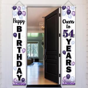 Happy 54th Birthday Decorations,54th Purple Balloon Birthday Theme Door Hanging Banner Sign,54 Years Old Bday Party Supplies.
