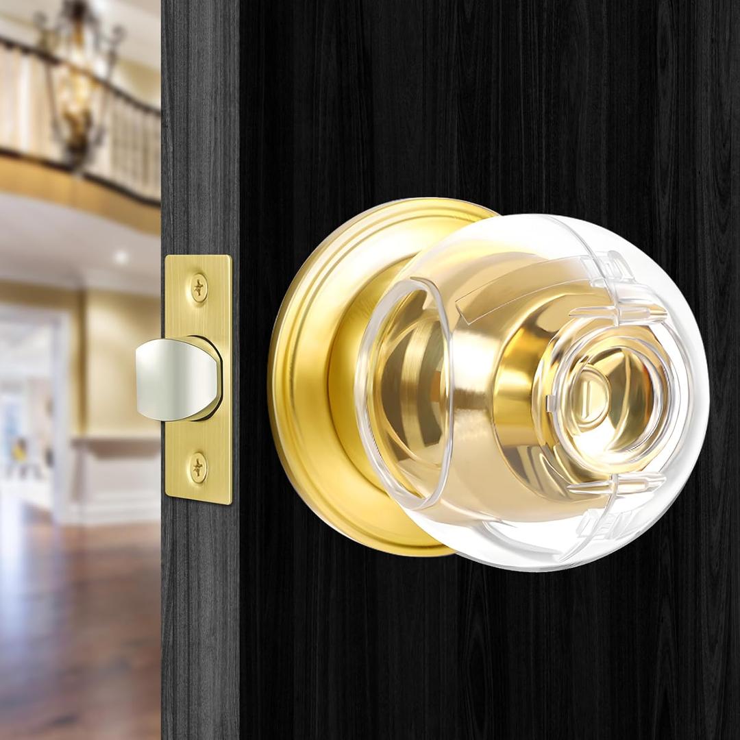 Clear Door Knob Cover Door Knob Safety Cover for Kids (4 Pack) Child Proof Door Knob Covers Fit Most Color Door Knobs Baby Proof Door Knob Cover Easy Adult Grip Toddler Door Knob Cover 